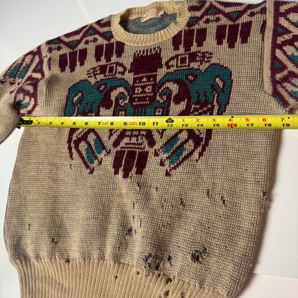RARE Jantzen Totem Pole Jaquard Knit Vintage 1940s Wool Sweater Womens Sz 40 (M) - Picture 5 of 9